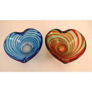 Heart-Shaped Glass Bowls With Swirling Stripes Trinket Dish Candle Holder Decor